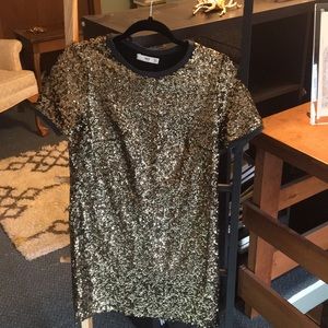 Mango gold sequin t shirt dress